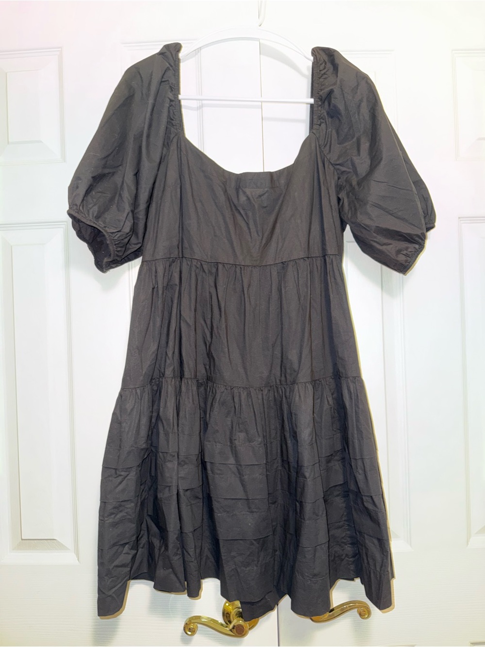American Eagle Outfitters Black Puff-Sleeve Tiered Mini Dress